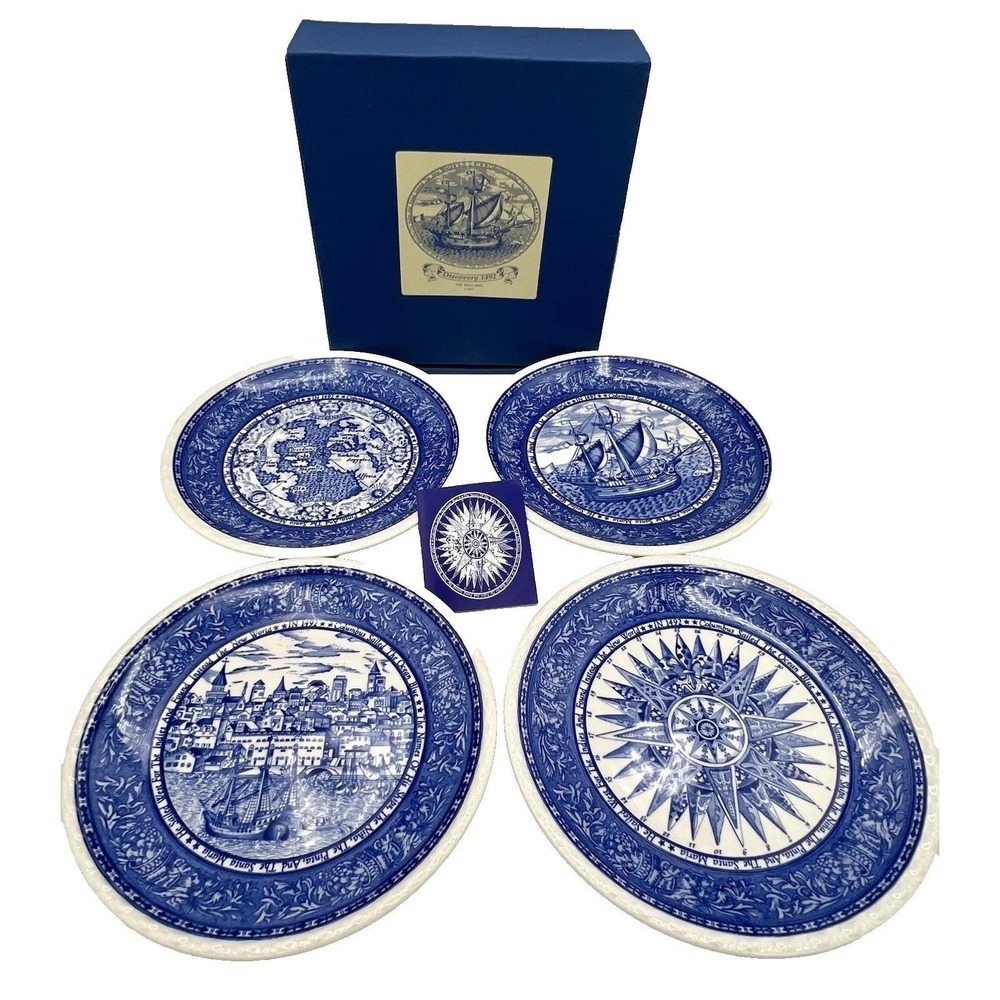 4 Nikko Discovery 1492 Columbus 7 1/4" Dessert Plates Japan New Boxed 500th